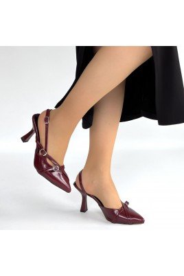 Kadın Topuklu Ayakkabı Bordo Rugan Abiye & Gece Şık Ofis