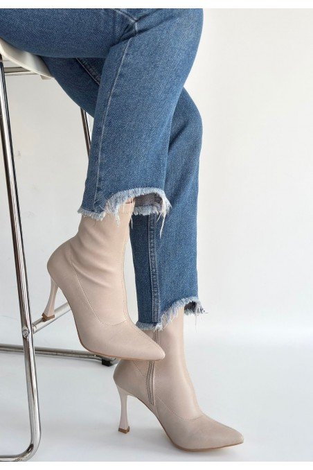 Orjen Bej Cilt Streç Topuklu Bot