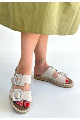 Kadın Terlik Bej Nubuk Tokalı Günlük Yazlık Rahat