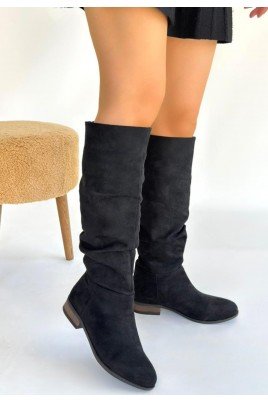 Kadın Çizme Siyah Süet Uzun Diz Altı Günlük Kış Sezonu