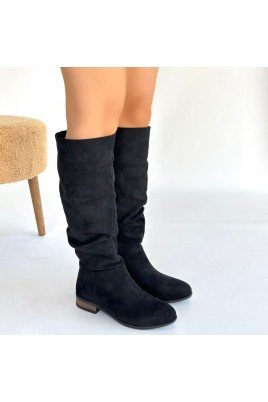 Kadın Çizme Siyah Süet Uzun Diz Altı Günlük Kış Sezonu