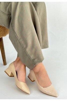Kadın Topuklu Ayakkabı Bej Rugan Abiye & Gece Şık Ofis