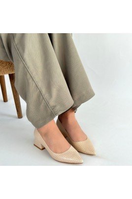 Kadın Topuklu Ayakkabı Bej Rugan Abiye & Gece Şık Ofis