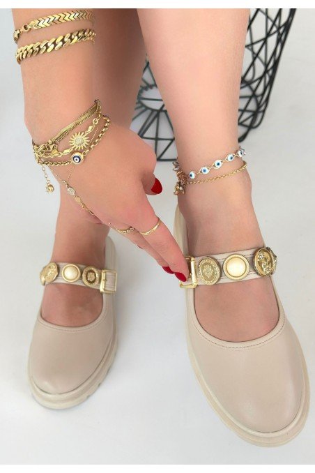 Kadın Oxford Ayakkabı Bej Cilt Loafer Tarz Günlük Şık