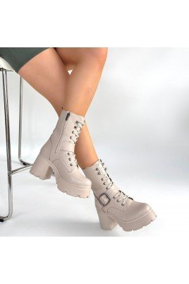Kadın Topuklu Bot Bej Cilt Şık Kısa Bot Günlük & Özel Gün