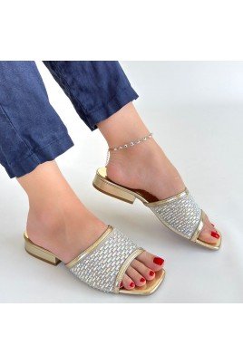 Kadın Terlik Gold Cilt Günlük Yazlık Rahat