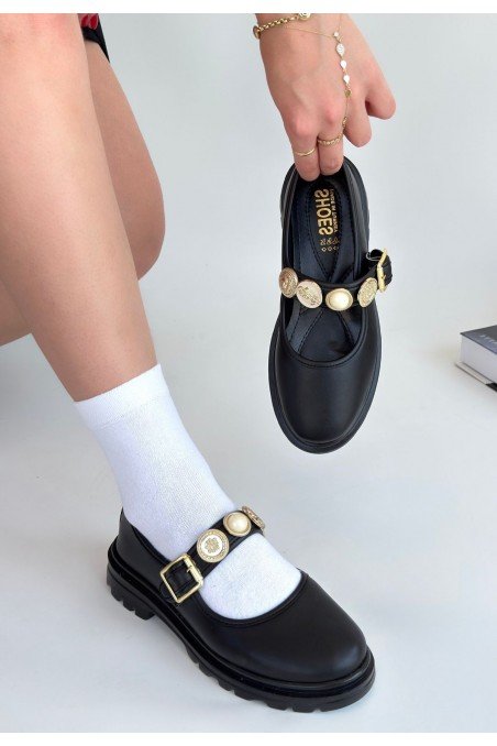 Kadın Oxford Ayakkabı Siyah Cilt Loafer Tarz Günlük Şık