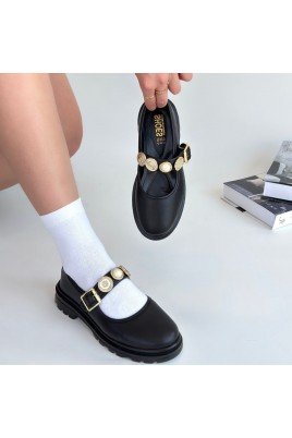 Kadın Oxford Ayakkabı Siyah Cilt Loafer Tarz Günlük Şık