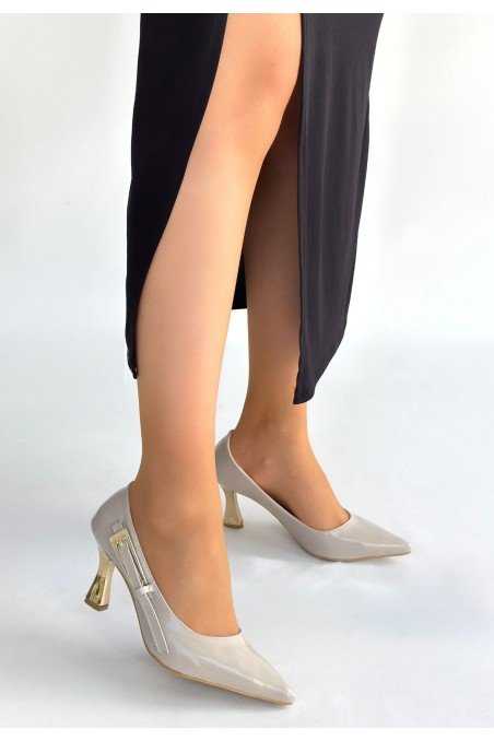 Kadın Topuklu Ayakkabı Bej Rugan Abiye & Gece Şık Ofis