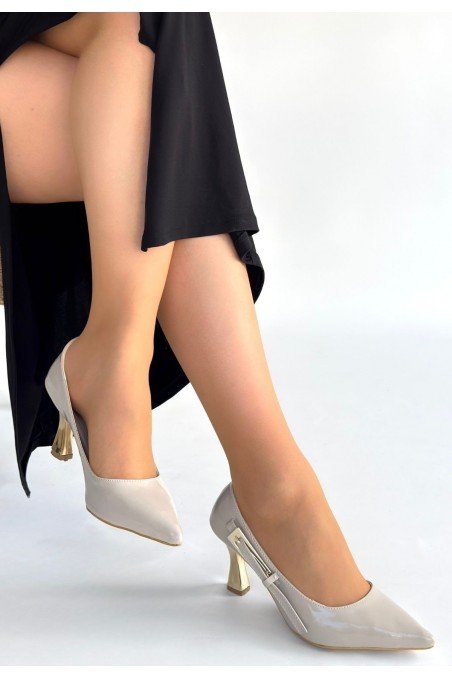 Kadın Topuklu Ayakkabı Bej Rugan Abiye & Gece Şık Ofis