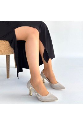 Kadın Topuklu Ayakkabı Bej Rugan Abiye & Gece Şık Ofis