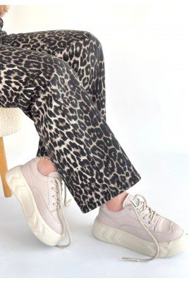 Kadın Sneaker Bej Cilt Bağcıklı Günlük Spor Ayakkabı