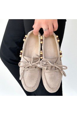 Kadın Babet Ayakkabı Vizon Süet Rahat Düz Taban Günlük