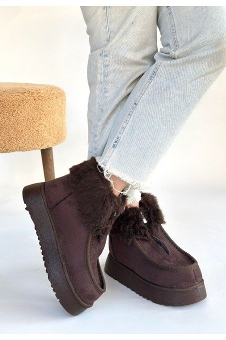 Kadın Bot Kahverengi Süet Kısa Bot Rahat Taban Günlük Kullanım