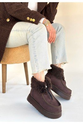 Kadın Bot Kahverengi Süet Kısa Bot Rahat Taban Günlük Kullanım