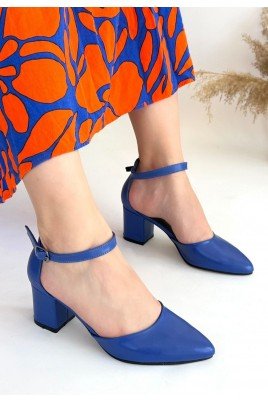 Kadın Topuklu Ayakkabı Mavi Cilt Ofis & Günlük Şık