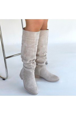 Kadın Çizme Bej Süet Uzun Diz Altı Günlük Kış Sezonu