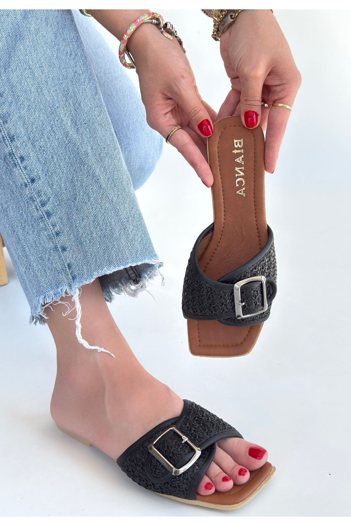 Kadın Terlik Siyah Cilt Günlük Yazlık Rahat