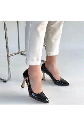 Kadın Topuklu Ayakkabı Siyah Rugan Abiye & Gece Şık Ofis