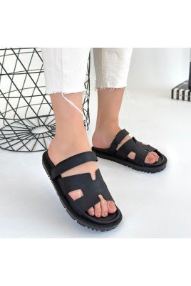 Kadın Terlik Siyah Nubuk Günlük Yazlık Rahat