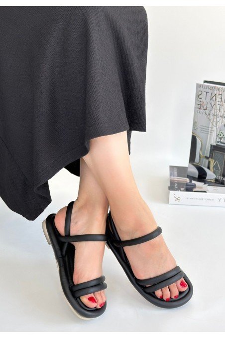 Kadın Sandalet Siyah Cilt Yazlık Günlük Rahat Taban