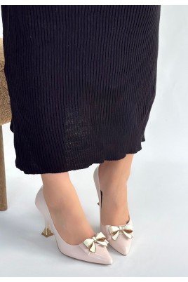 Kadın Topuklu Ayakkabı Bej Rugan Abiye & Gece Şık Ofis