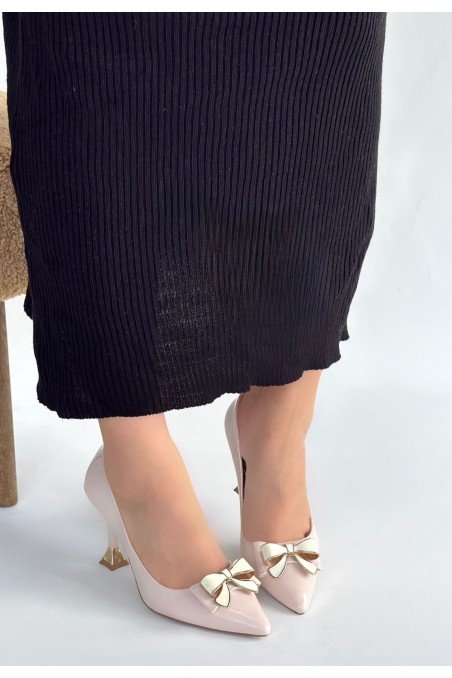 Kadın Topuklu Ayakkabı Bej Rugan Abiye & Gece Şık Ofis