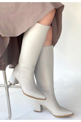 Kadın Topuklu Çizme Ten Cilt Uzun Çizme Şık Kış