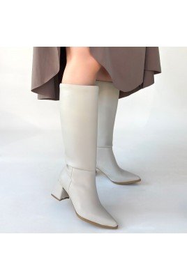 Kadın Topuklu Çizme Ten Cilt Uzun Çizme Şık Kış