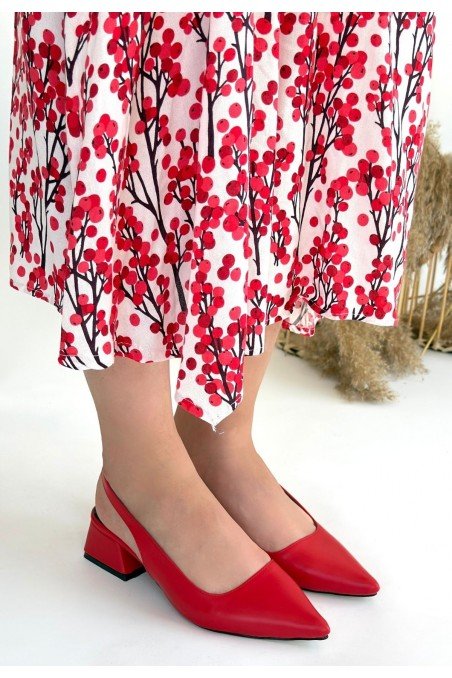 Kadın Topuklu Ayakkabı Kırmızı Cilt Ofis & Günlük Şık