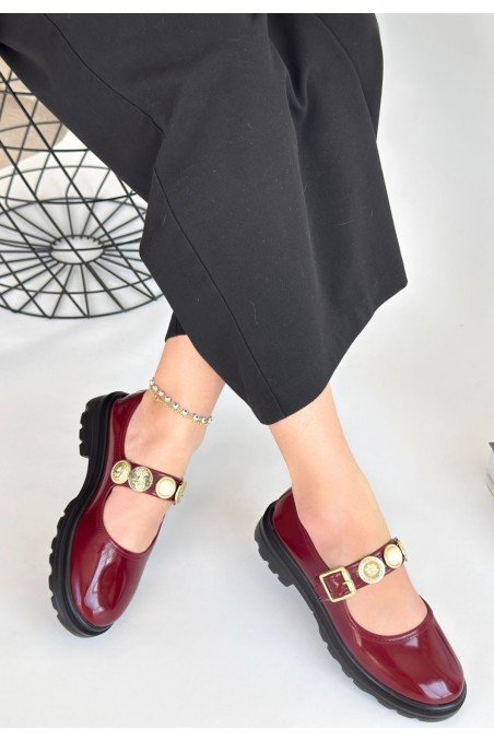 Kadın Oxford Ayakkabı Bordo Rugan Loafer Tarz Günlük Şık