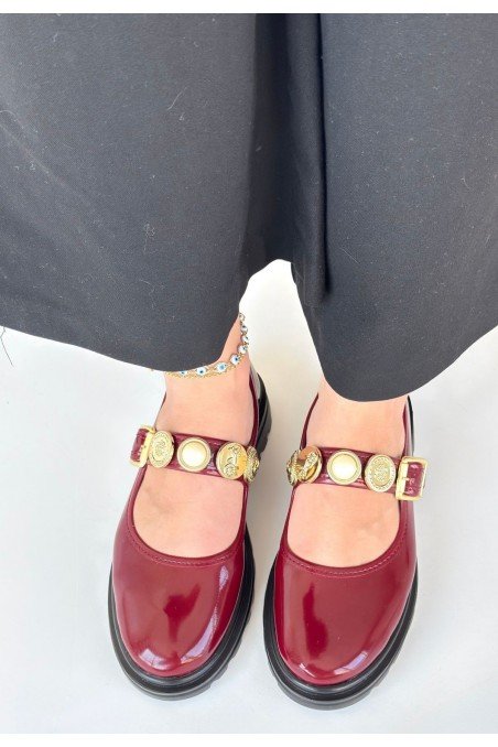 Kadın Oxford Ayakkabı Bordo Rugan Loafer Tarz Günlük Şık