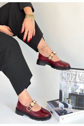 Kadın Oxford Ayakkabı Bordo Rugan Loafer Tarz Günlük Şık