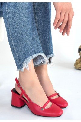 Kadın Topuklu Ayakkabı Kırmızı Cilt Ofis & Günlük Şık