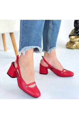 Kadın Topuklu Ayakkabı Kırmızı Cilt Ofis & Günlük Şık
