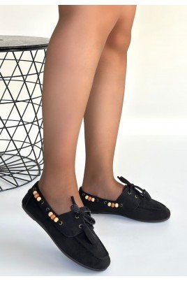 Kadın Babet Ayakkabı Siyah Süet Rahat Düz Taban Günlük