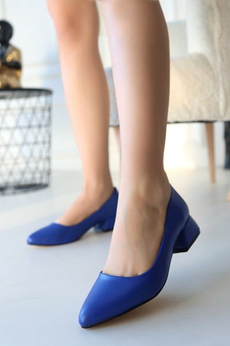 Kadın Topuklu Ayakkabı Mavi Cilt Ofis & Günlük Şık