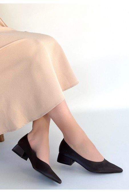 Ferla Acı Kahve Cilt Topuklu Ayakkabı