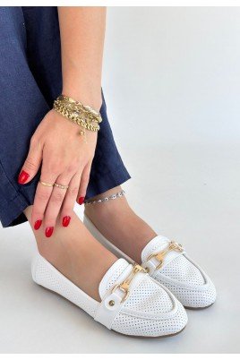 Kadın Babet Ayakkabı Beyaz Cilt Rahat Düz Taban Günlük
