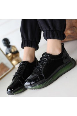 Kadın Sneaker Siyah Rugan Bağcıklı Günlük Spor Ayakkabı