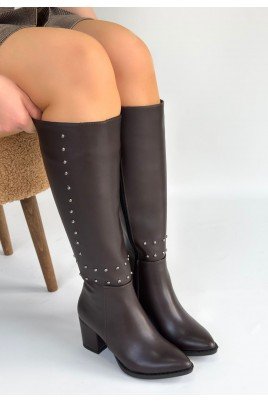 Tiyan Kahverengi Cilt Topuklu Çizme