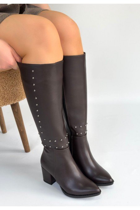 Tiyan Kahverengi Cilt Topuklu Çizme