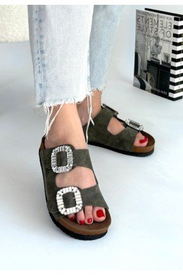 Kadın Terlik Yeşil Nubuk Günlük Yazlık Rahat