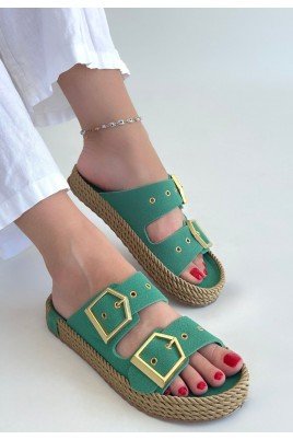 Kadın Terlik Yeşil Nubuk Günlük Yazlık Rahat