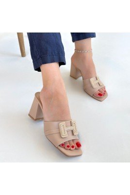 Erew Bej Cilt Topuklu Terlik