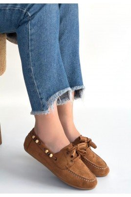 Kadın Babet Ayakkabı Taba Süet Rahat Düz Taban Günlük