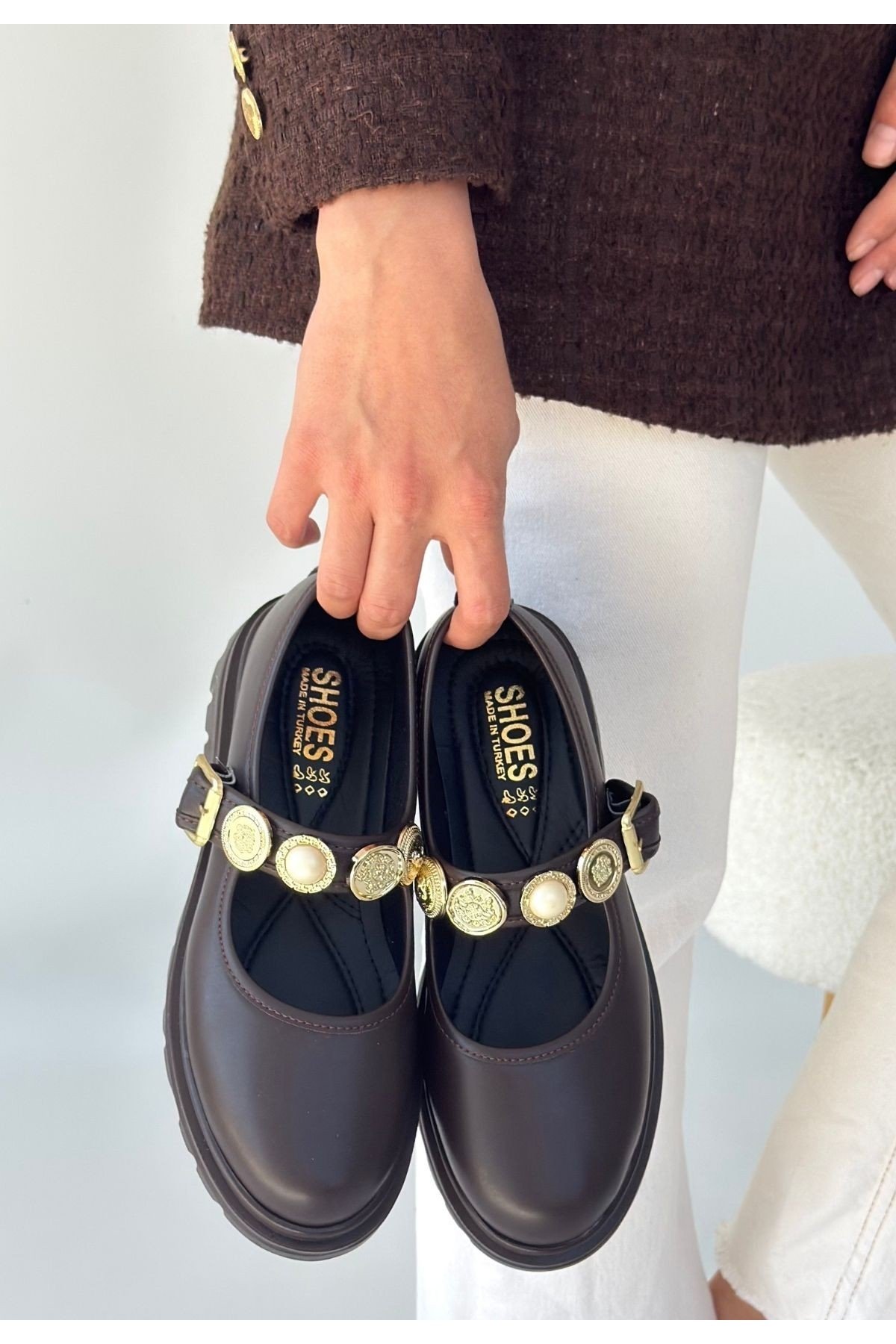 Kadın Oxford Ayakkabı Kahverengi Cilt Loafer Tarz Günlük Şık