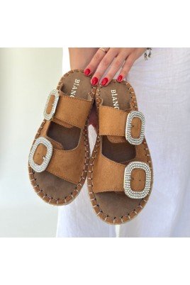 Kadın Terlik Vizon Nubuk Tokalı Günlük Yazlık Rahat