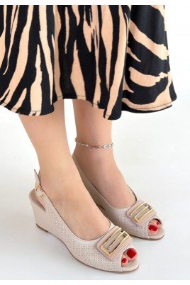 Kadın Dolgu Topuklu Platform Ayakkabı Bej Cilt Rahat Taban Günlük