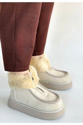 Kadın Bot Bej Süet Kısa Bot Rahat Taban Günlük Kullanım